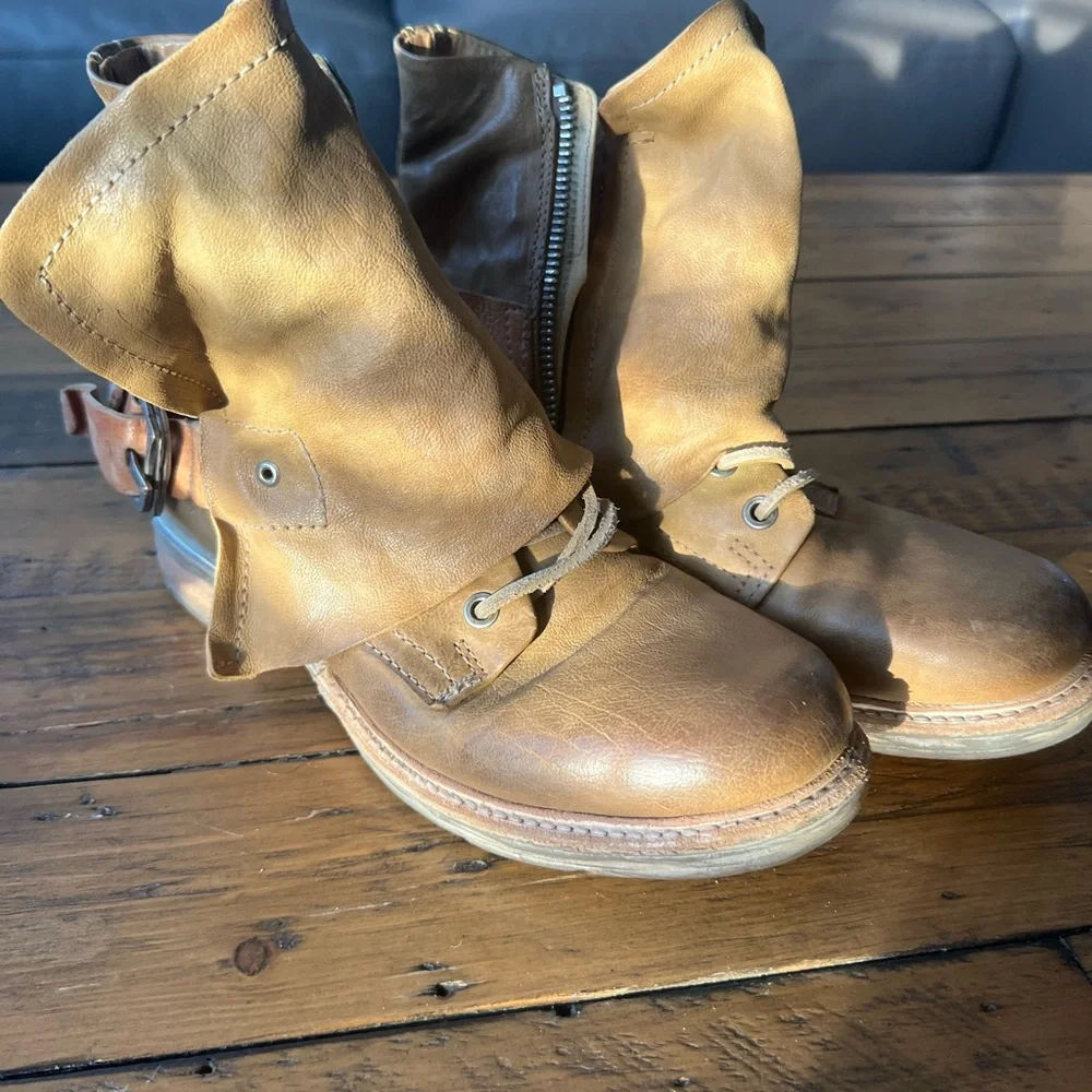 A.S.98 Women's Tan Leather Ankle Boots - Picture 4 of 7